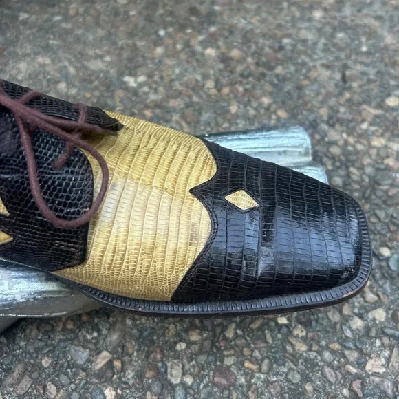 David Eden Genuine Teju Lizard Brown Camel Lace Up Dress Oxfords Shoes Size 11.5 - Picture 7 of 13